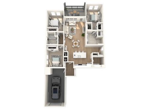 Floor plan for 3 beds, 2 baths, 1884 sqft